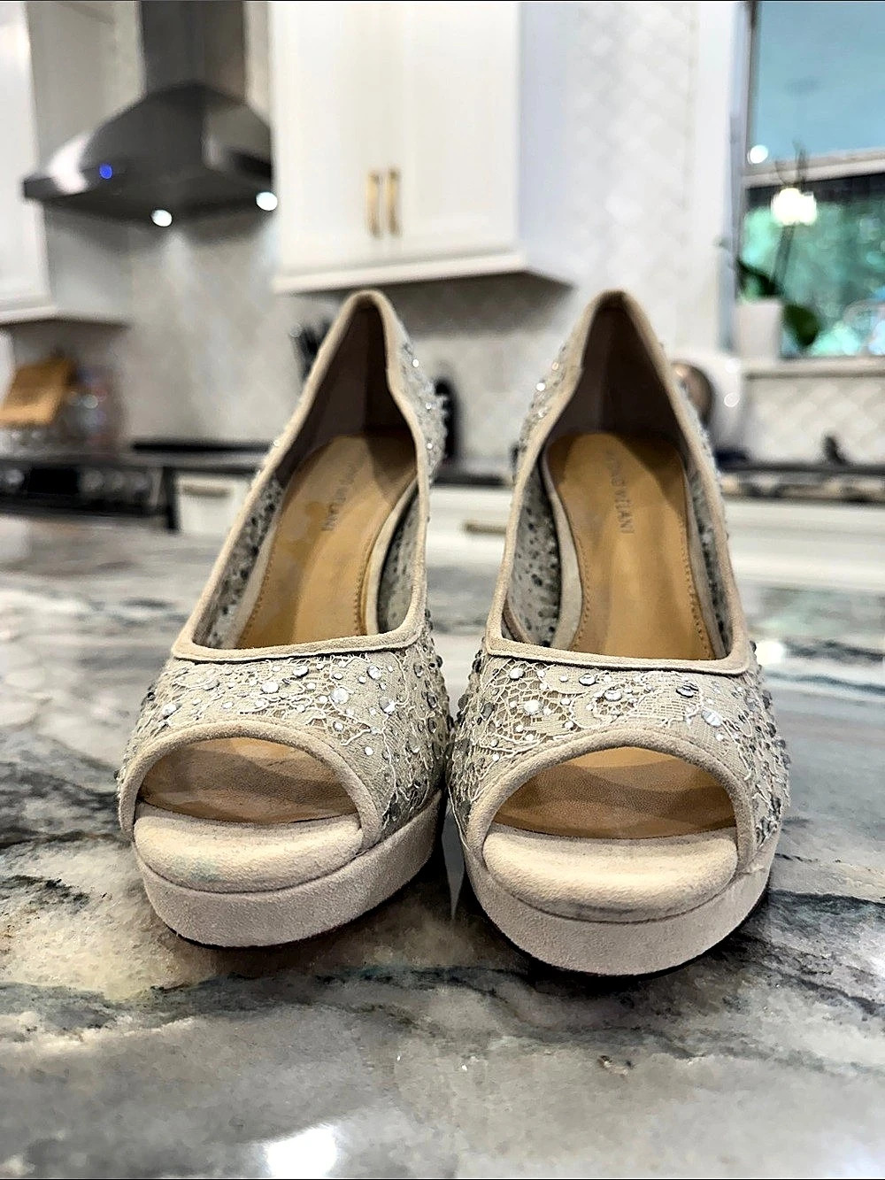 Antonio Melani Embellished Peep Toe Heels Gray US 9M